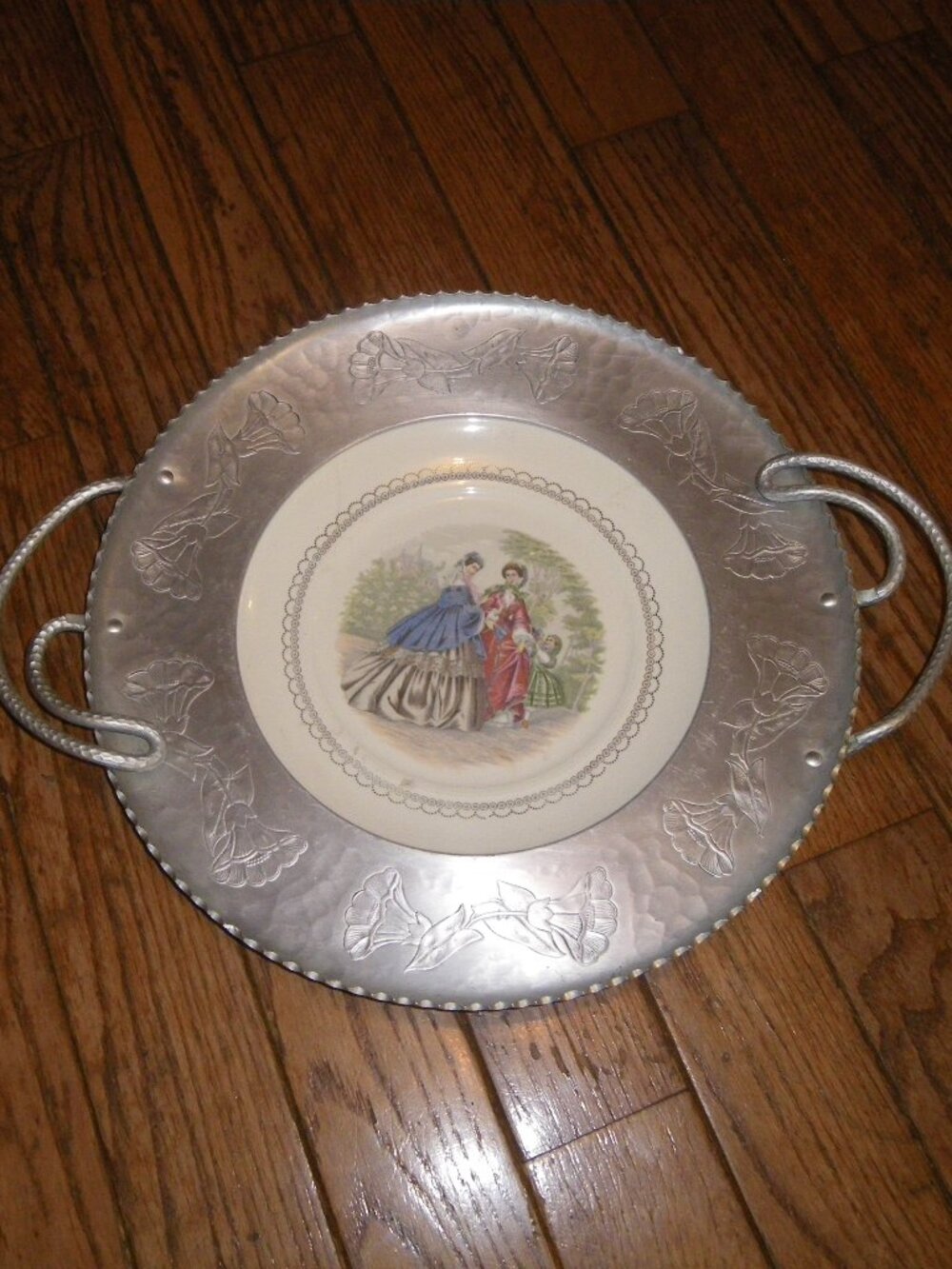 Farberware Brooklyn NY Wrought Large Serving Tray Handles Floral Rim & Plate